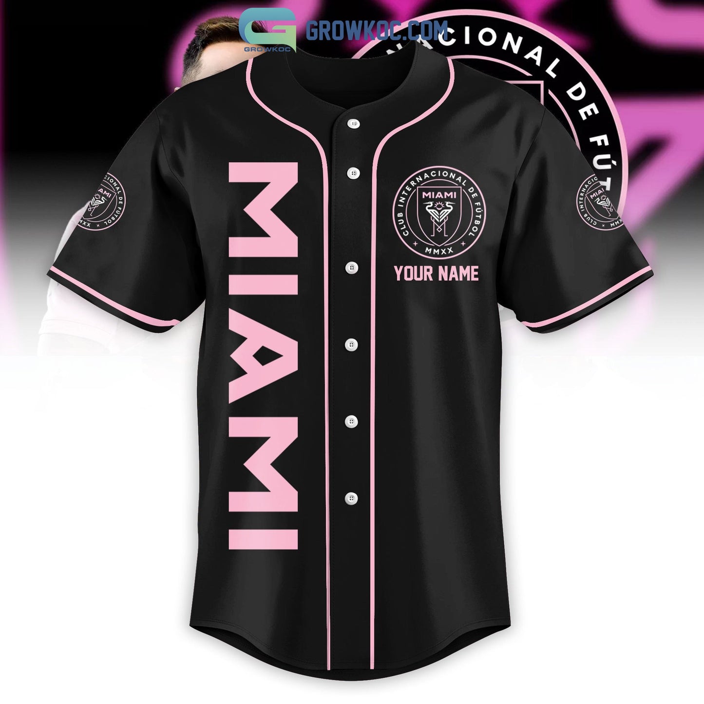 Messi 10 Miami FC Black Design Personalized Baseball Jersey baseball jersey product view 2