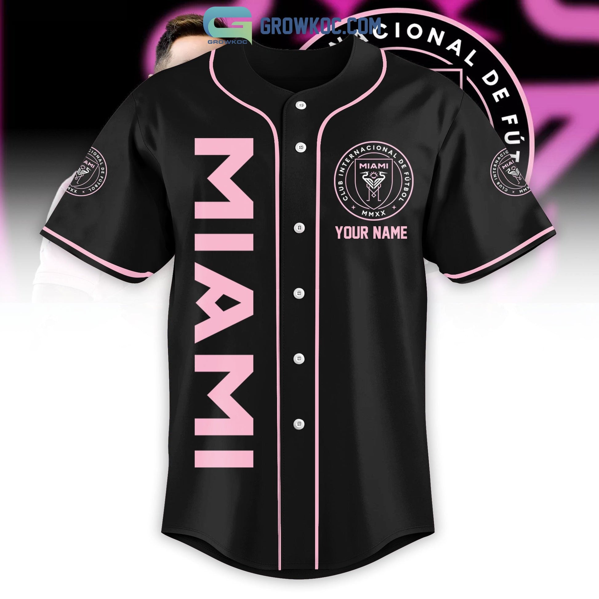 Messi 10 Miami FC Black Design Personalized Baseball Jersey baseball jersey product view 2