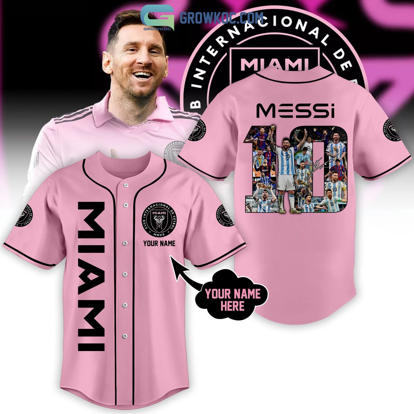 Messi 10 Miami FC Personalized Baseball Jersey baseball jersey product view 1