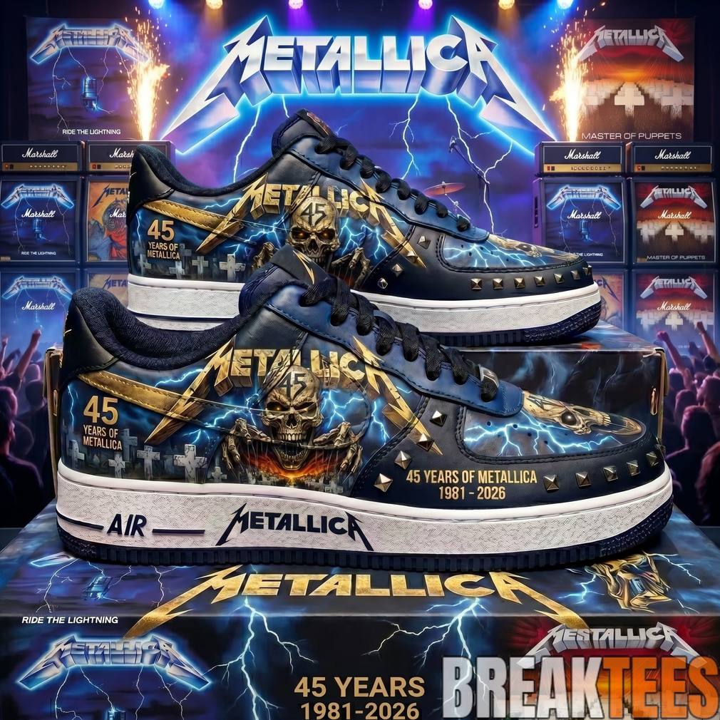 Metallica 45 Years of Metallica Special Air Force 1 Sneaker Unisex T-shirt, Sweatshirt, Hoodie, Long Sleeve Tee - T-Shirt, Sweatshirt, Hoodie