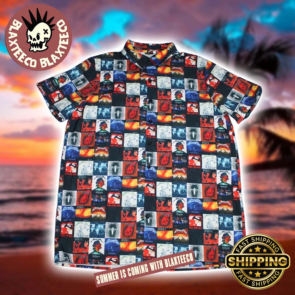 Metallica All Albums Cover Checked Pattern Summer 2025 Hawaiian Shirt Unisex T-shirt, Sweatshirt, Hoodie, Long Sleeve Tee - T-Shirt, Sweatshirt, Hoodie
