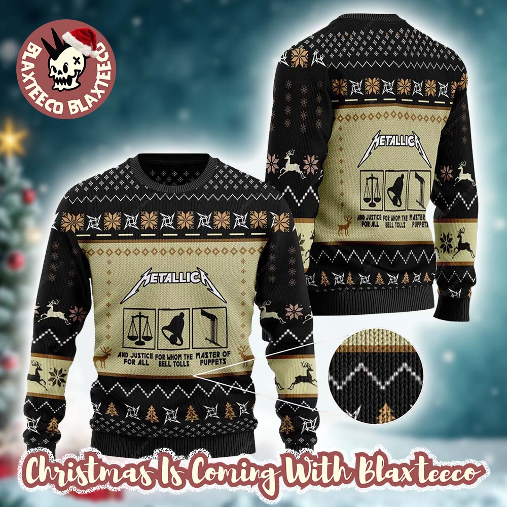 Metallica And Justice For All For Whom The Bells Tolls Master Of Puppets Albums Theme Holiday Ugly Christmas Sweater - T-Shirt, Sweatshirt, Hoodie