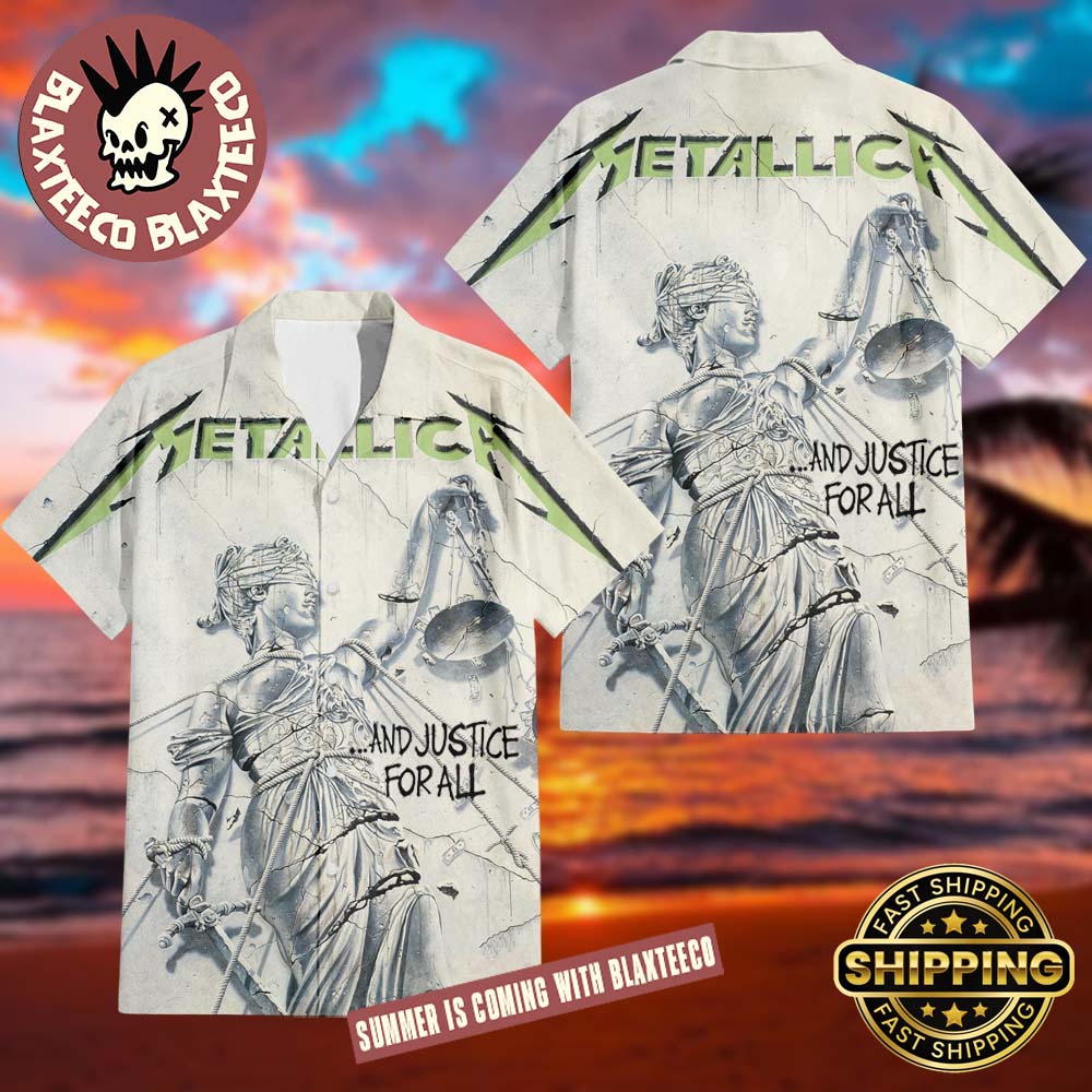 Metallica And Justice for All Album Cover Summer 2025 Button Hawaiian Shirt Unisex T-shirt, Sweatshirt, Hoodie, Long Sleeve Tee - T-Shirt, Sweatshirt, Hoodie