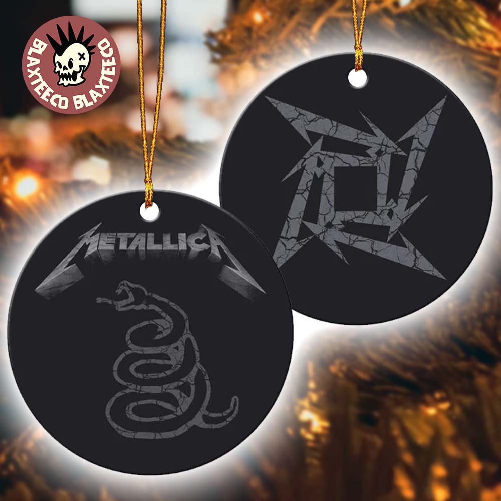 Metallica Black Album Cover Logo Ninja Star Festive Holiday 2025 Christmas Tree Ceramic Ornament - T-Shirt, Sweatshirt, Hoodie