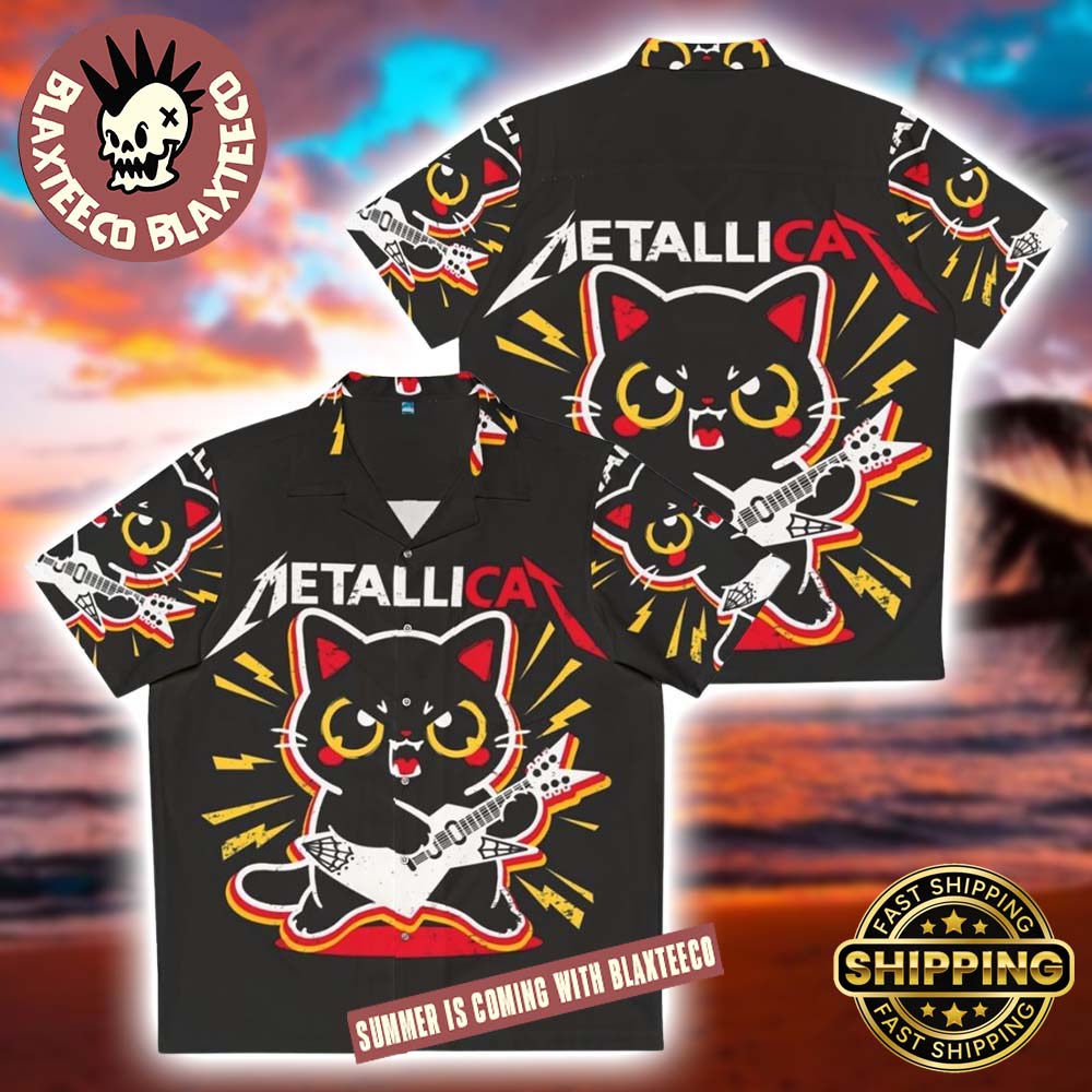 Metallica Funny Metallicat Rock N Roll Cat 2025 Summer Hawaiian Shirt Unisex T-shirt, Sweatshirt, Hoodie, Long Sleeve Tee - T-Shirt, Sweatshirt, Hoodie