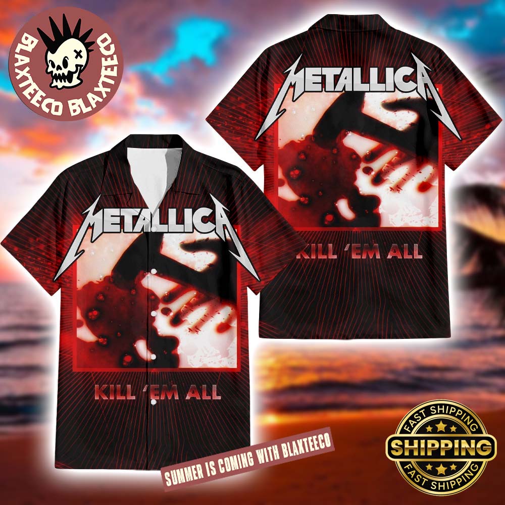 Metallica Kill Em All Album Cover Art 2025 Summer Button Hawaiian Shirt Unisex T-shirt, Sweatshirt, Hoodie, Long Sleeve Tee - T-Shirt, Sweatshirt, Hoodie