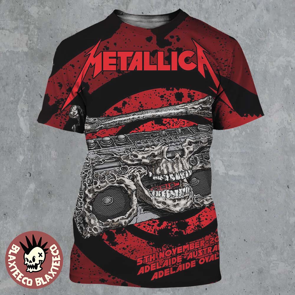 Metallica M72 Adelaide Australia 2025 Venue Poster At Adelaide Oval On November 5 2025 Skeleton Radio Boombox From Hell All Over Print Shirt - T-Shirt, Sweatshirt, Hoodie