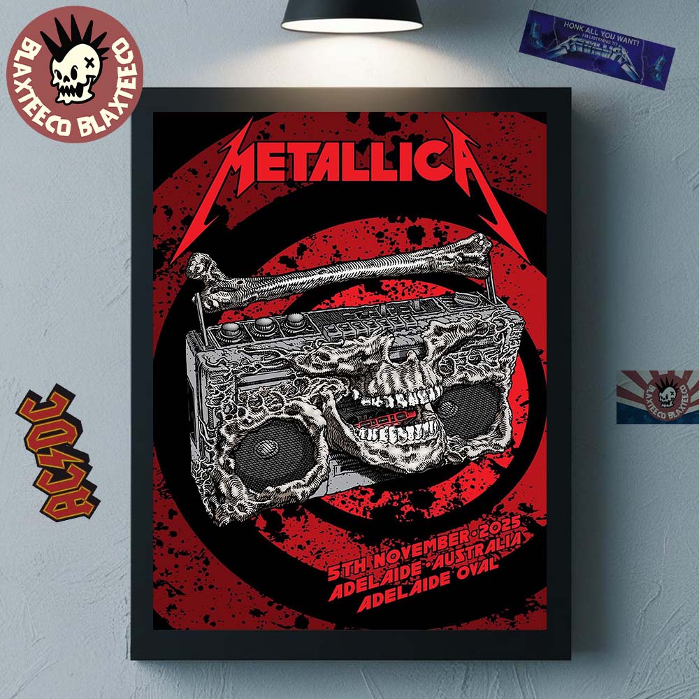 Metallica M72 Adelaide Australia 2025 Venue Poster At Adelaide Oval On November 5 2025 Skeleton Radio Boombox From Hell Poster Canvas - T-Shirt, Sweatshirt, Hoodie