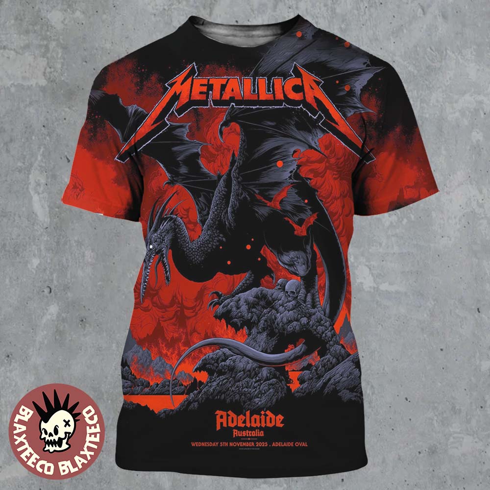 Metallica M72 Adelaide Australia Pop Up Shop Exclusive Poster By Ken Taylor At Adelaide Oval On November 5 2025 Pterosaur Art All Over Print Shirt - T-Shirt, Sweatshirt, Hoodie