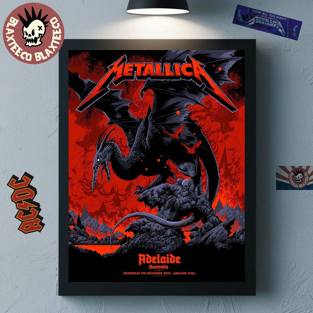 Metallica M72 Adelaide Australia Pop Up Shop Exclusive Poster By Ken Taylor At Adelaide Oval On November 5 2025 Pterosaur Art Home Decor Poster Canvas - T-Shirt, Sweatshirt, Hoodie