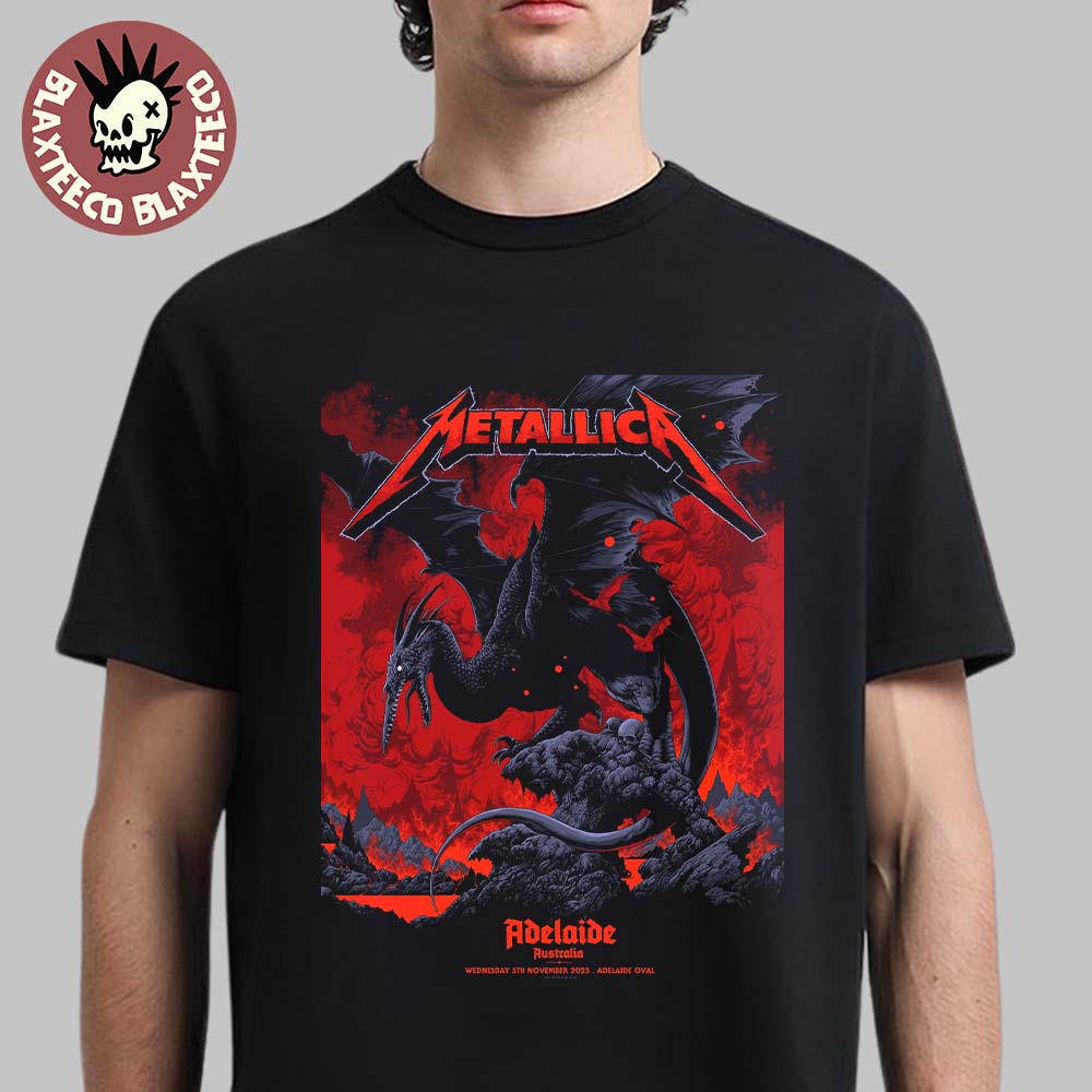 Metallica M72 Adelaide Australia Pop Up Shop Exclusive Poster By Ken Taylor At Adelaide Oval On November 5 2025 Pterosaur Art T-Shirt - T-Shirt, Sweatshirt, Hoodie
