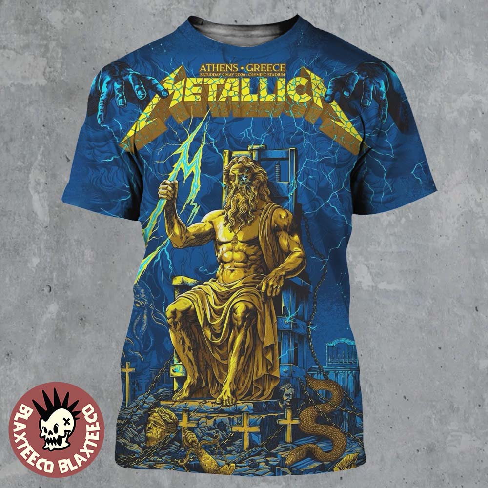 Metallica M72 Athens Greece 2026 Limited Edition Show Poster At Olympic Stadium On 9 May 2026 Zeus The King Of Gods All Over Print Shirt - T-Shirt, Sweatshirt, Hoodie