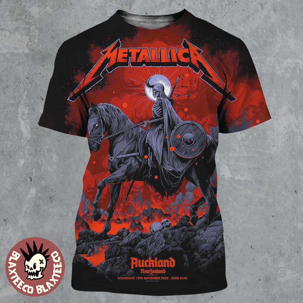 Metallica M72 Auckland New Zealand 2025 Pop Up Shop Poster Art By Ken Taylor At Eden Park On 19 November 2025 The Skeletal Horseman Art All Over Print Shirt - T-Shirt, Sweatshirt, Hoodie