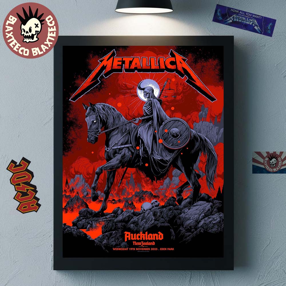 Metallica M72 Auckland New Zealand 2025 Pop Up Shop Poster Art By Ken Taylor At Eden Park On 19 November 2025 The Skeletal Horseman Art Home Decor Poster Canvas - T-Shirt, Sweatshirt, Hoodie