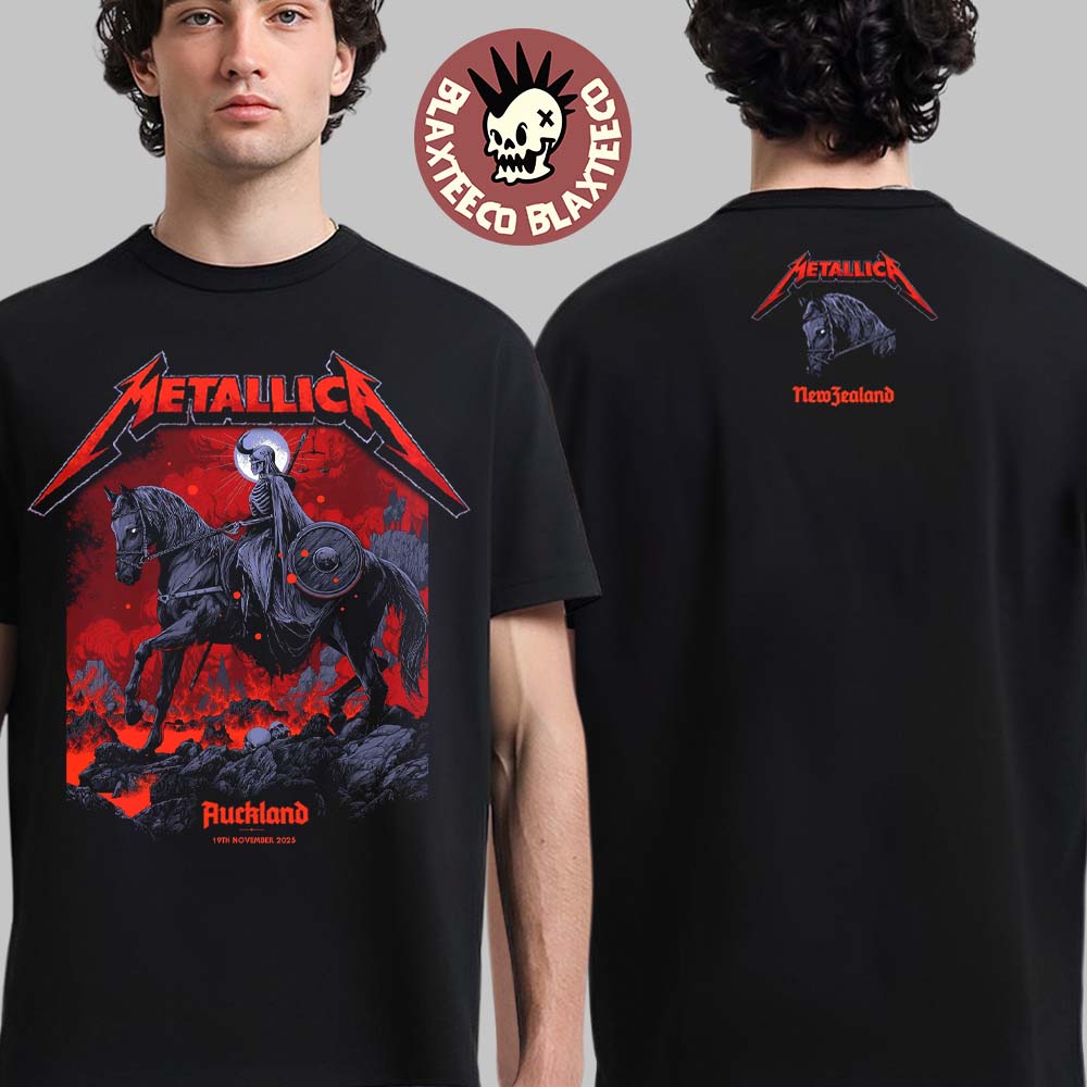 Metallica M72 Auckland New Zealand 2025 Pop Up Shop Tee Art By Ken Taylor At Eden Park On 19 November 2025 The Skeletal Horseman Art Two Sided T-Shirt - T-Shirt, Sweatshirt, Hoodie
