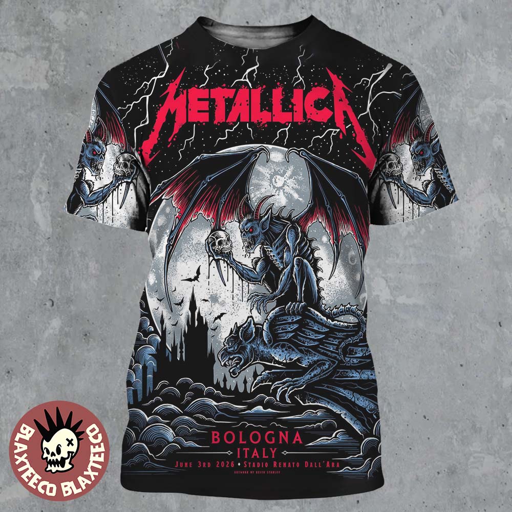 Metallica M72 Bologna Italy 2026 Pop Up Shop Poster At Stadio Renato On June 3 2026 The Gargoyle Winged Demon All Over Print Shirt - T-Shirt, Sweatshirt, Hoodie