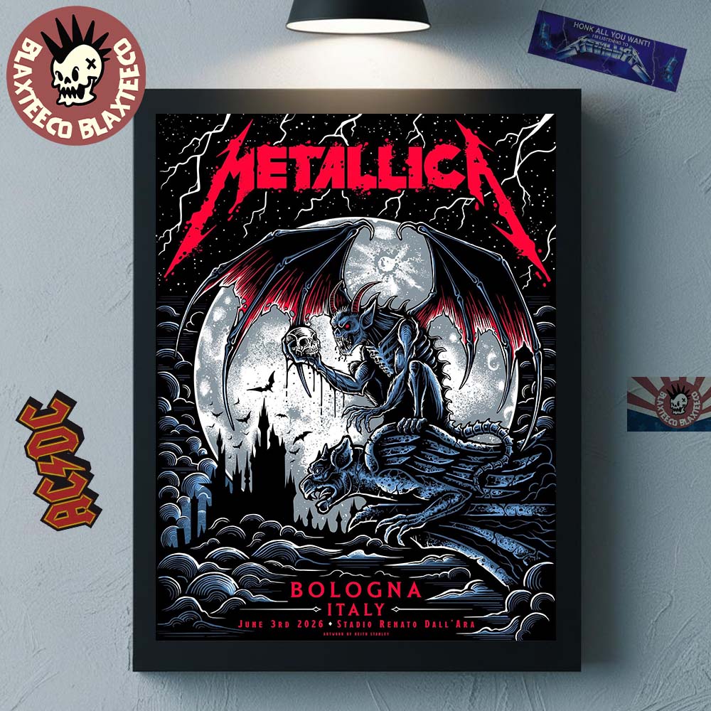 Metallica M72 Bologna Italy 2026 Pop Up Shop Poster At Stadio Renato On June 3 2026 The Gargoyle Winged Demon Decor Poster Canvas - T-Shirt, Sweatshirt, Hoodie