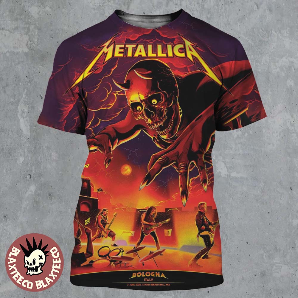 Metallica M72 Bologna Italy 2026 Venue Poster At Stadio Renato Dall Ara On 3 June 2026 The Demon Art All Over Print Shirt - T-Shirt, Sweatshirt, Hoodie