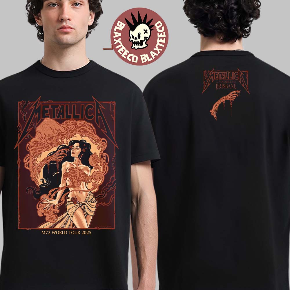 Metallica M72 Brisbane 2025 Venue Tee At Australia Suncorp Stadium On 12 November 2025 Art Nouveau The Woman With Skeletal Two Sided T-Shirt - T-Shirt, Sweatshirt, Hoodie