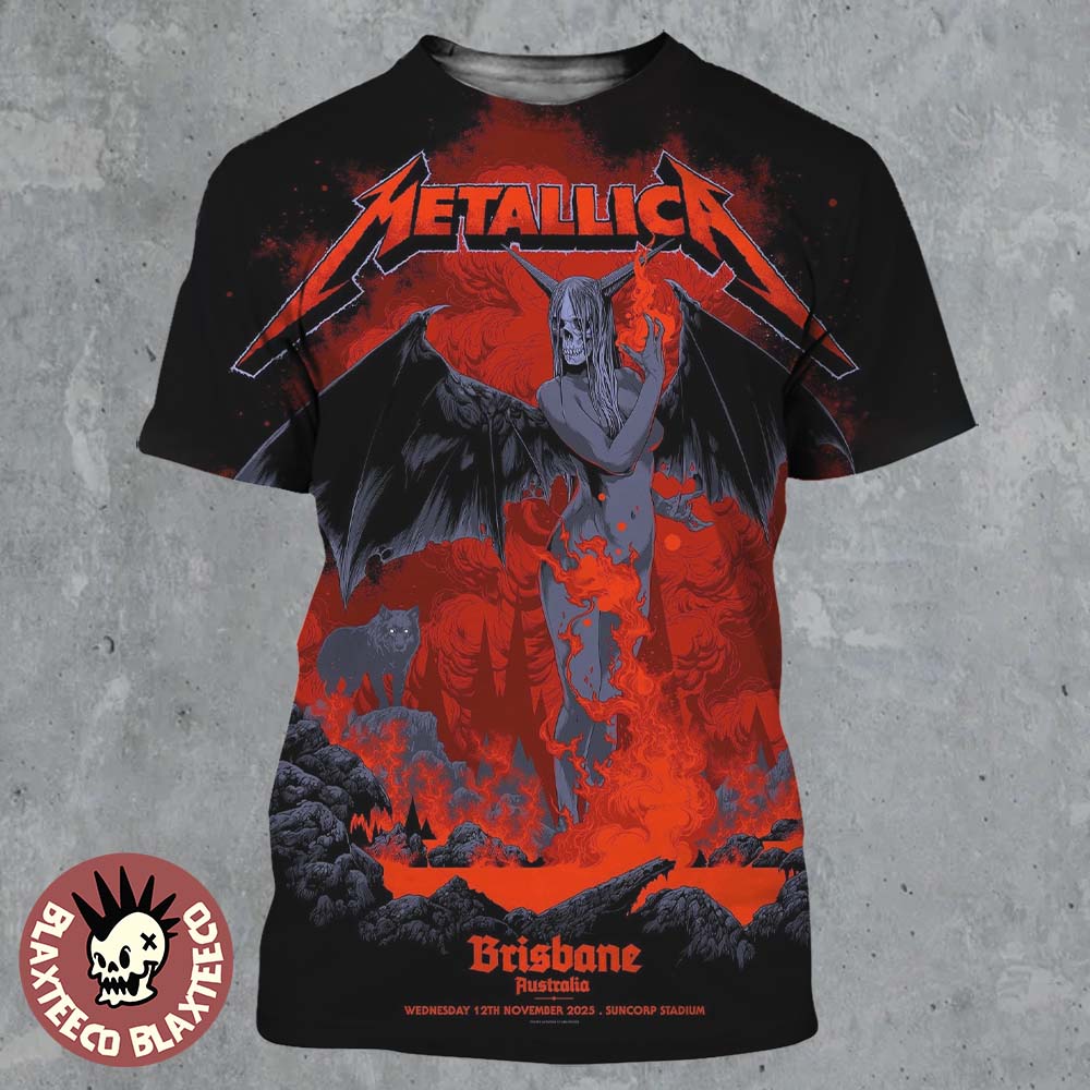 Metallica M72 Brisbane Australia 2025 Pop Up Shop Poster By Ken Taylor At Suncorp Stadium On 12 November 2025 Lilith Winged Demon Art All Over Print - T-Shirt, Sweatshirt, Hoodie