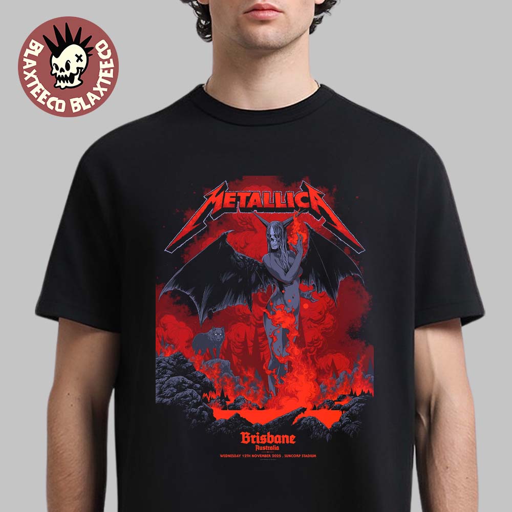 Metallica M72 Brisbane Australia 2025 Pop Up Shop Poster By Ken Taylor At Suncorp Stadium On 12 November 2025 Lilith Winged Demon Art T-Shirt - T-Shirt, Sweatshirt, Hoodie