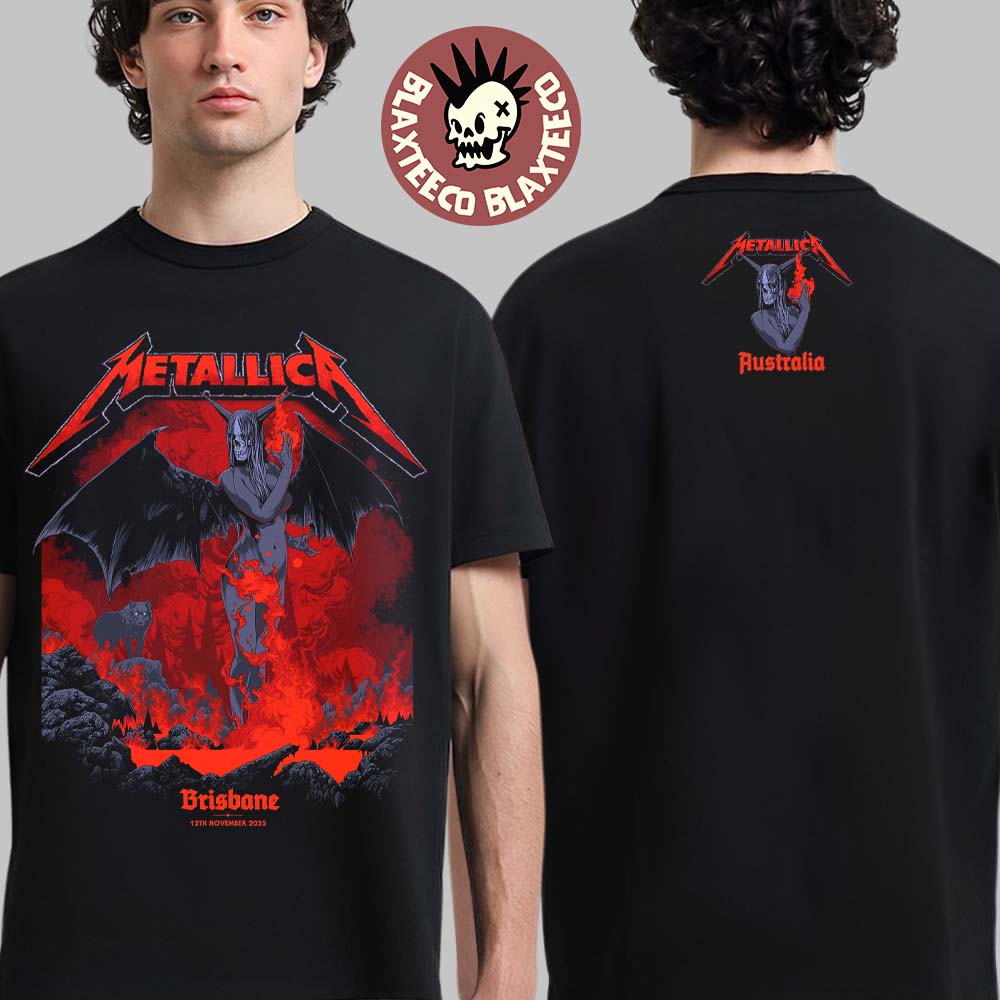 Metallica M72 Brisbane Australia 2025 Pop Up Shop Tee By Ken Taylor At Suncorp Stadium On 12 November 2025 Lilith Winged Demon Two Sided T-Shirt - T-Shirt, Sweatshirt, Hoodie