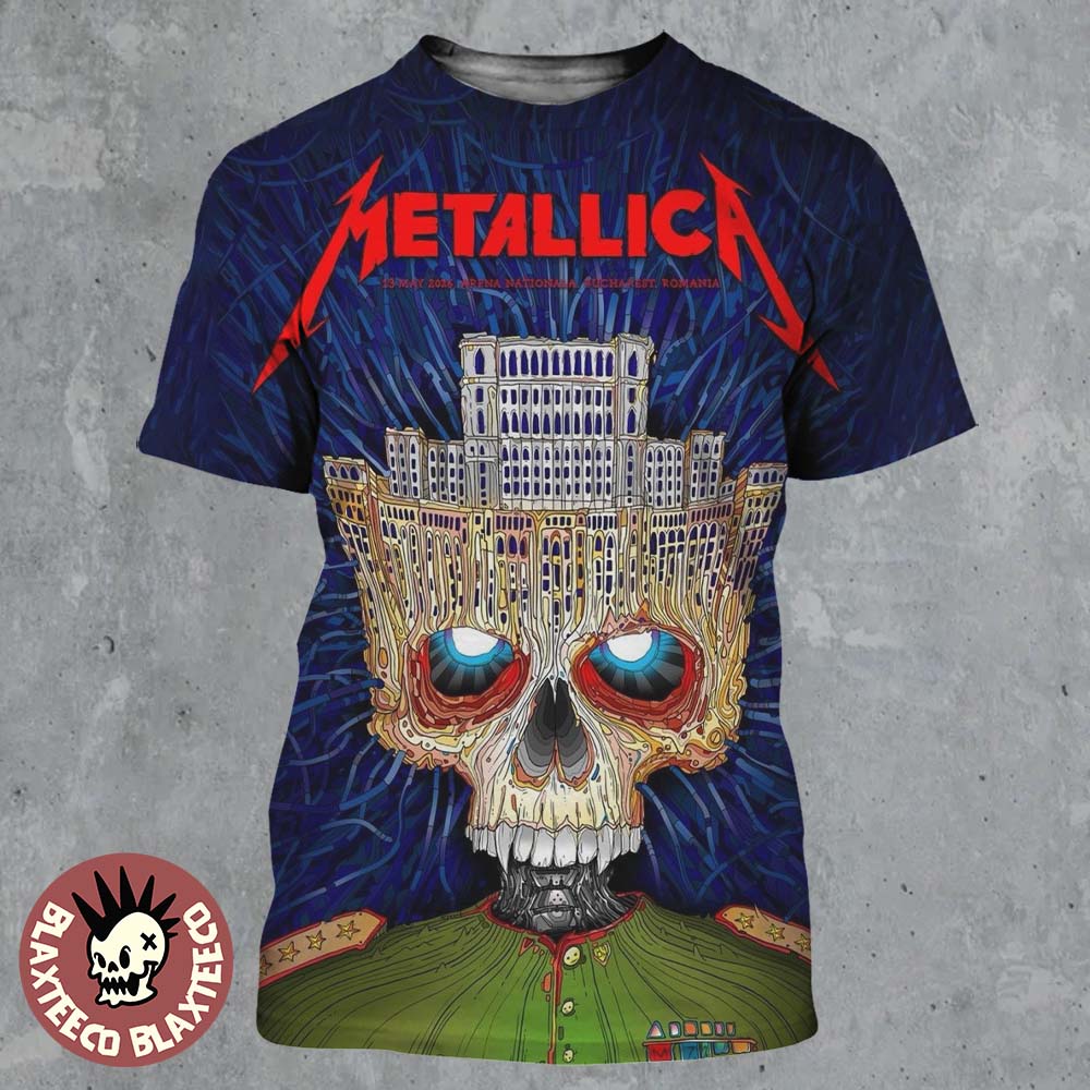Metallica M72 Bucharest 2026 Venue Poster Stadium Tour Bucharest Romania At Arena Nationala On 13 May 2026 Palace Of Parliament Crown Skull All Over Print Shirt - T-Shirt, Sweatshirt, Hoodie