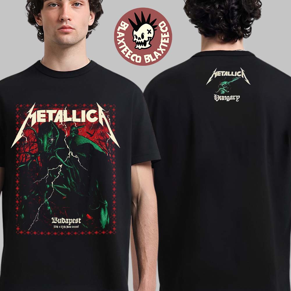 Metallica M72 Budapest Hungary 2026 Pop Up Shop Merch Tee At Puskas Arena On 11 And 13 June 2026 The Death Knight Art Two Sided T-Shirt - T-Shirt, Sweatshirt, Hoodie