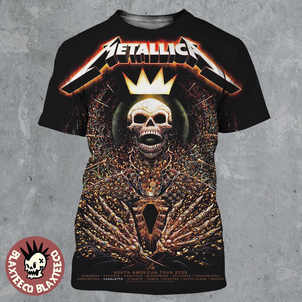 Metallica M72 Charlotte 2025 Pop Up Shop Poster For Charlotte North Carolina At Bank of America Stadium On May 31 2025 Skeleton King Art All Over Print Shirt - T-Shirt, Sweatshirt, Hoodie