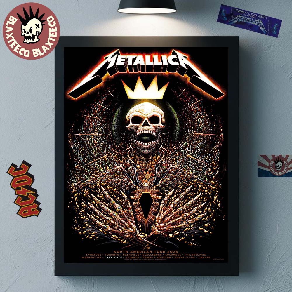 Metallica M72 Charlotte 2025 Pop Up Shop Poster For Charlotte North Carolina At Bank of America Stadium On May 31 2025 Skeleton King Art Home Decor Poster Canvas - T-Shirt, Sweatshirt, Hoodie