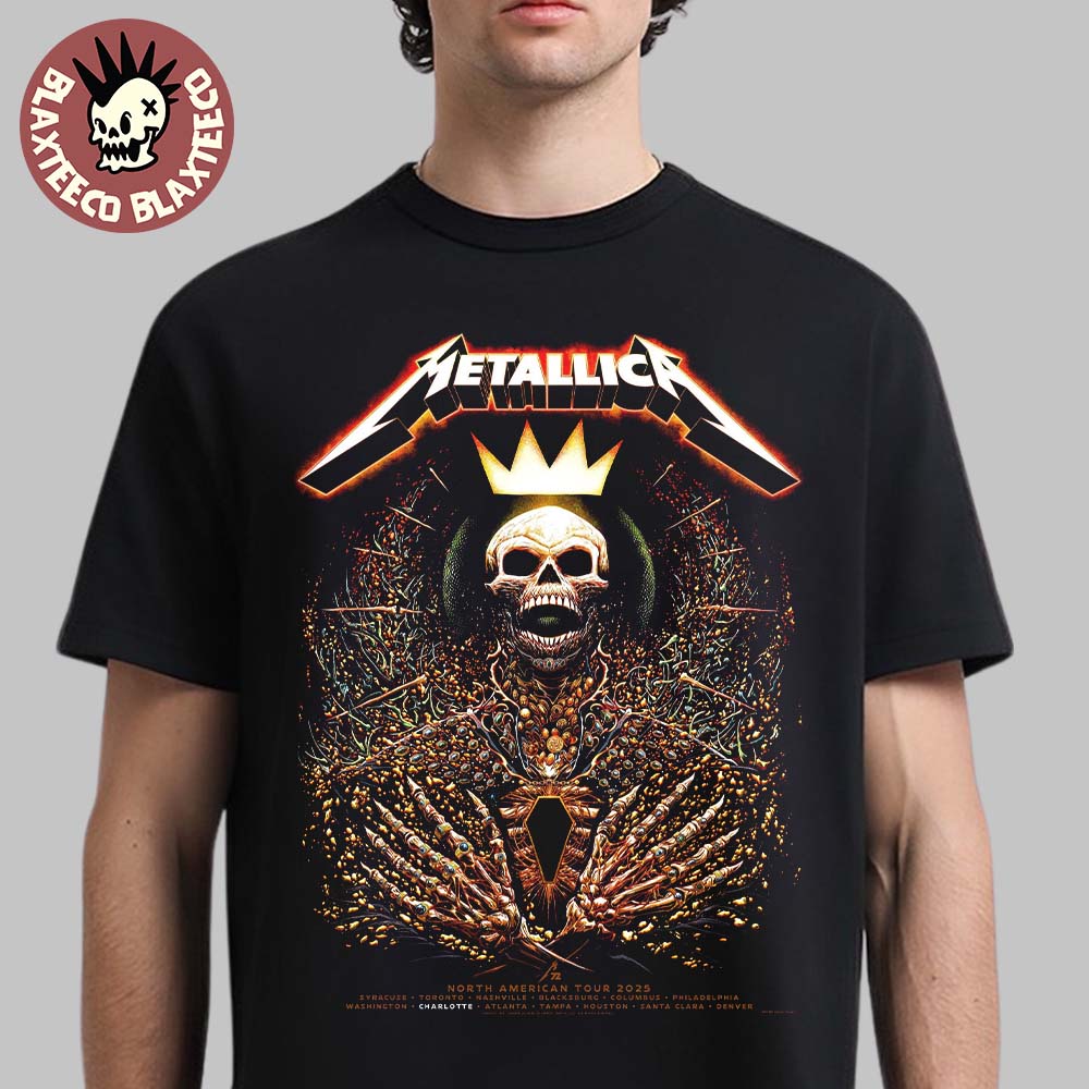 Metallica M72 Charlotte 2025 Pop Up Shop Poster For Charlotte North Carolina At Bank of America Stadium On May 31 2025 Skeleton King Art Unisex T-Shirt - T-Shirt, Sweatshirt, Hoodie
