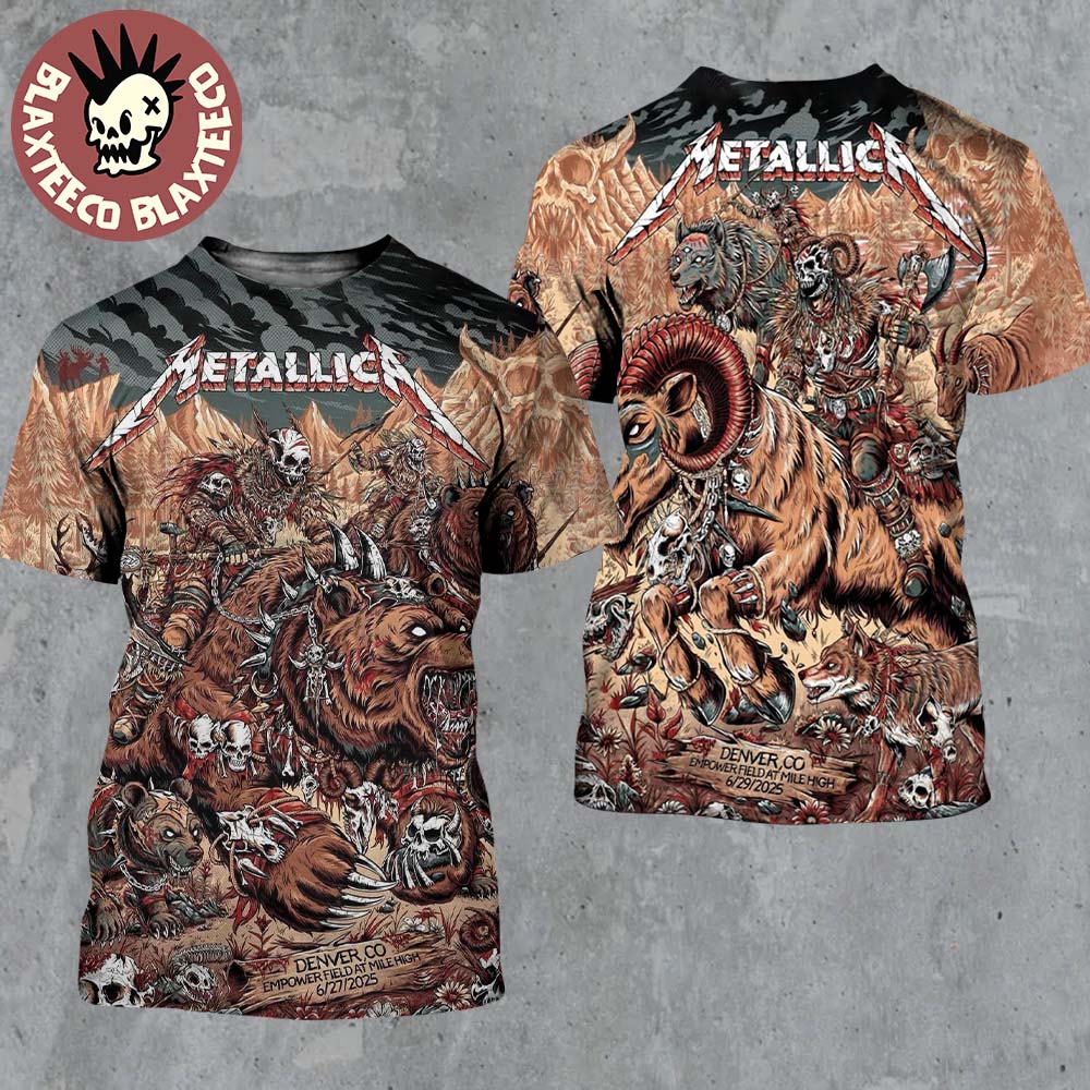 Metallica M72 Denver 2025 Night 1 And 2 Venue Combined Poster In Denver Colorado At Empower Field at Mile High On June 27 And 29 2025 Two Sided All Over Print Shirt - T-Shirt, Sweatshirt, Hoodie