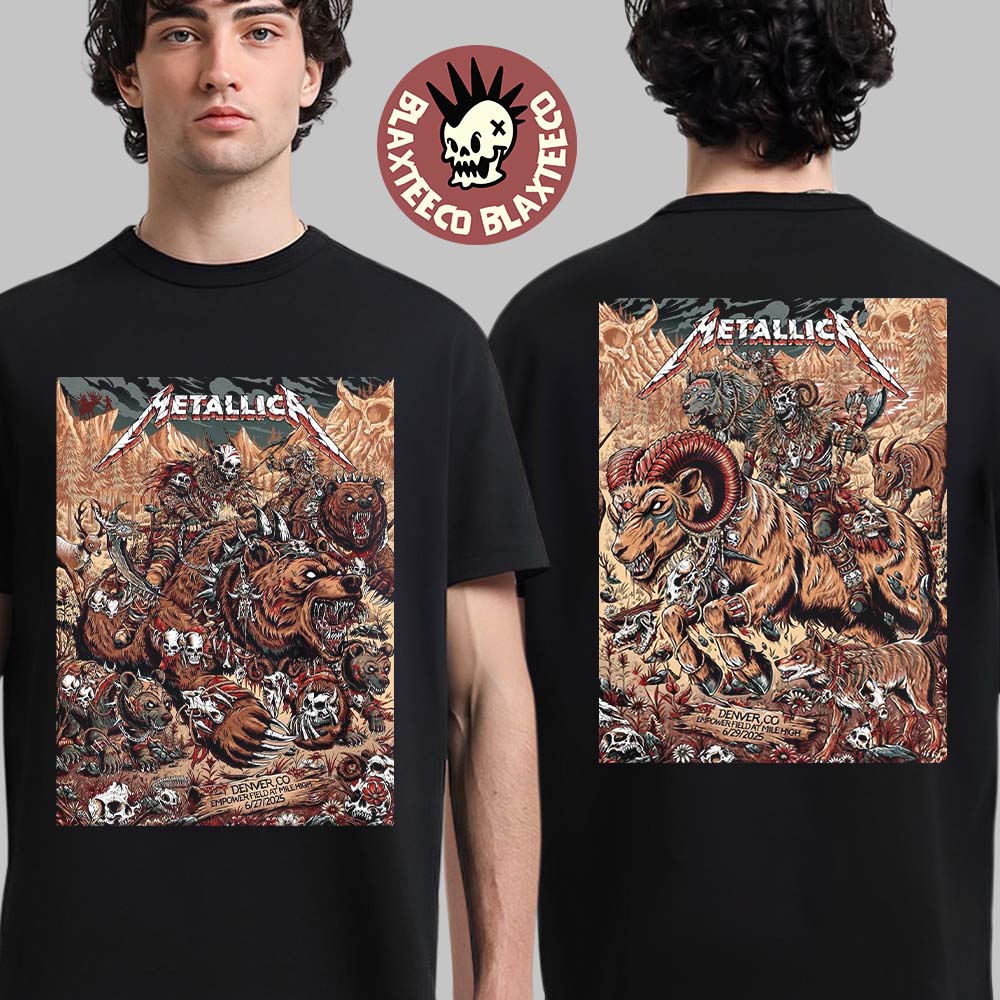 Metallica M72 Denver 2025 Night 1 And 2 Venue Combined Poster In Denver Colorado At Empower Field at Mile High On June 27 And 29 2025 Two Sided T-Shirt - T-Shirt, Sweatshirt, Hoodie