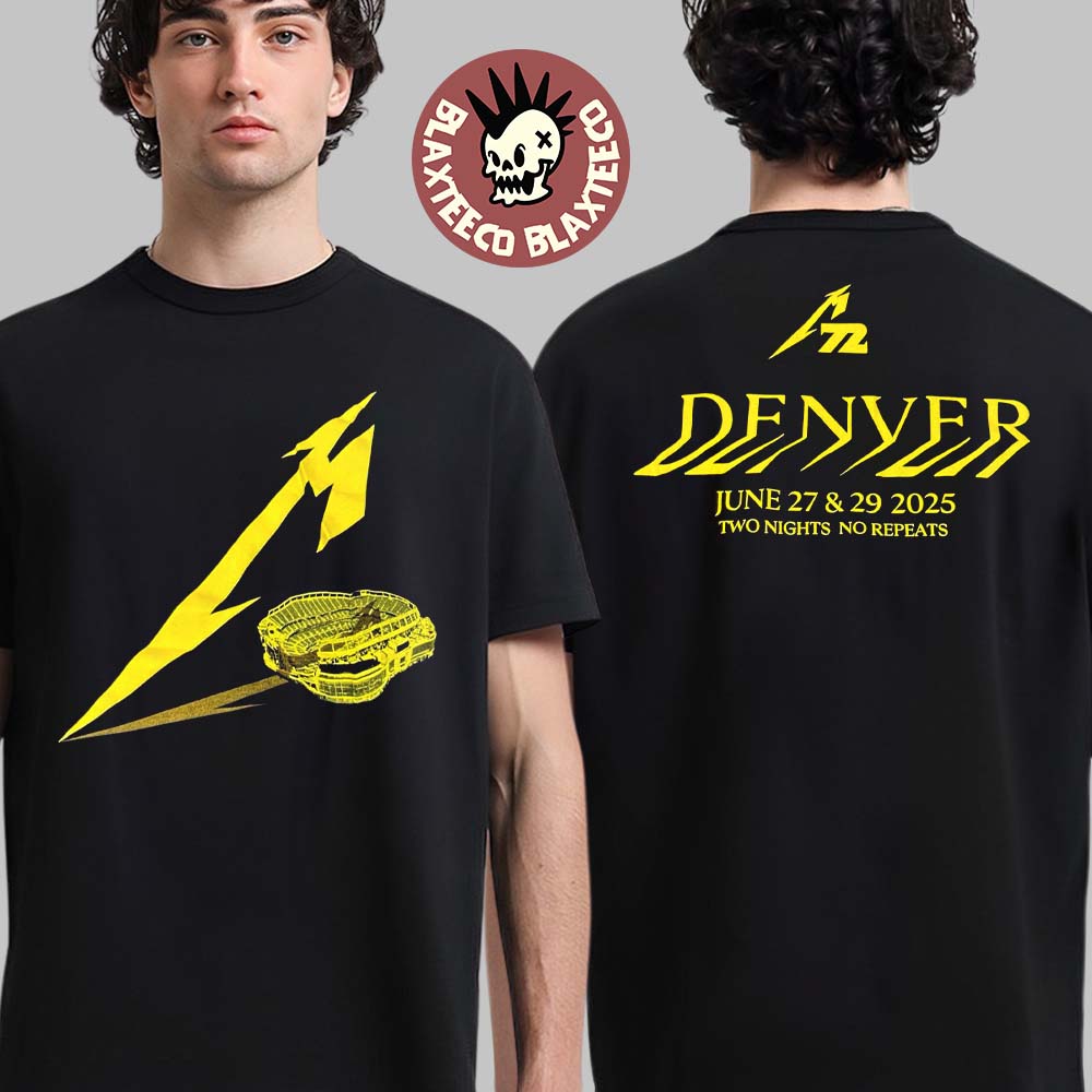 Metallica M72 Denver 2025 Stadium M Logo Venue Tee In Denver Colorado At Mile High Stadium On June 27 And 29 2025 Two Nights No Repeats Two Sided T-Shirt - T-Shirt, Sweatshirt, Hoodie