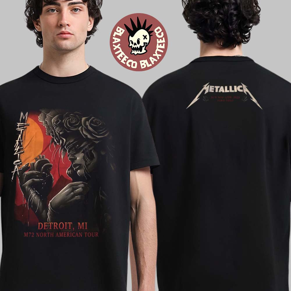 Metallica M72 Detroit Michigan Night 2 Merch Tee At Ford Field M72 North American Tour On November 12 2023 Two Sides Unisex T-Shirt - T-Shirt, Sweatshirt, Hoodie