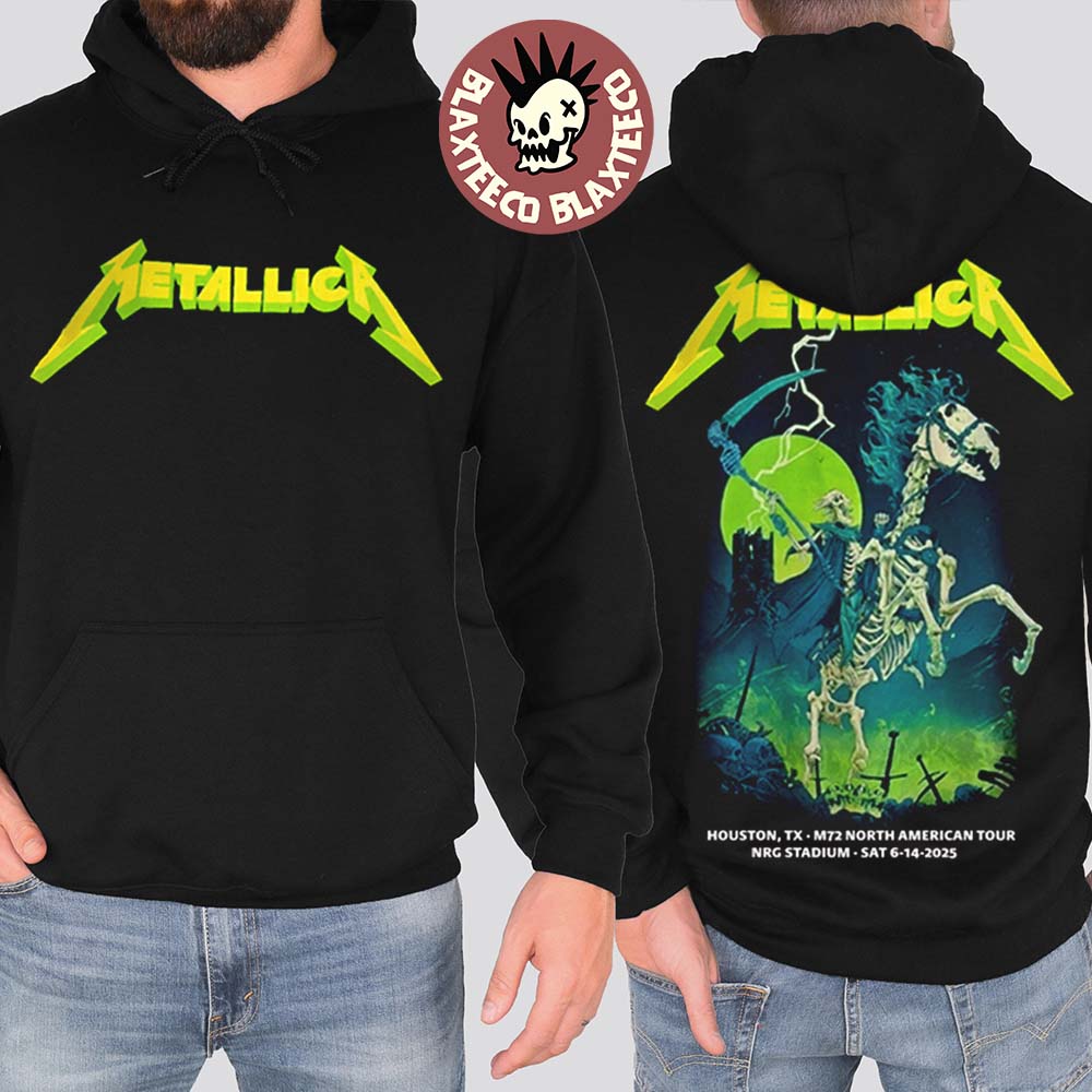 Metallica M72 Houston 2025 Venue Hoodie In Texas At NRG Stadium On June 14 2025 Skeleton Reaper Art Two Sided Hoodie - T-Shirt, Sweatshirt, Hoodie