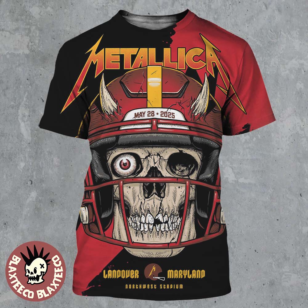 Metallica M72 Landover 2025 Pop Up Shop Poster Landover Maryland At Northwest Stadium On May 28 2025 Washington Commanders Skull With Helmet Art All Over Print Shirt - T-Shirt, Sweatshirt, Hoodie
