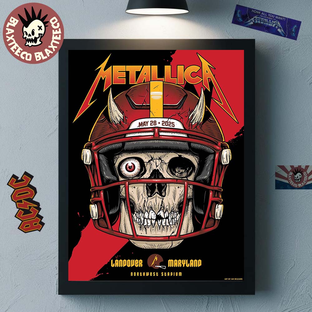 Metallica M72 Landover 2025 Pop Up Shop Poster Landover Maryland At Northwest Stadium On May 28 2025 Washington Commanders Skull With Helmet Art Home Decor Poster Canvas - T-Shirt, Sweatshirt, Hoodie