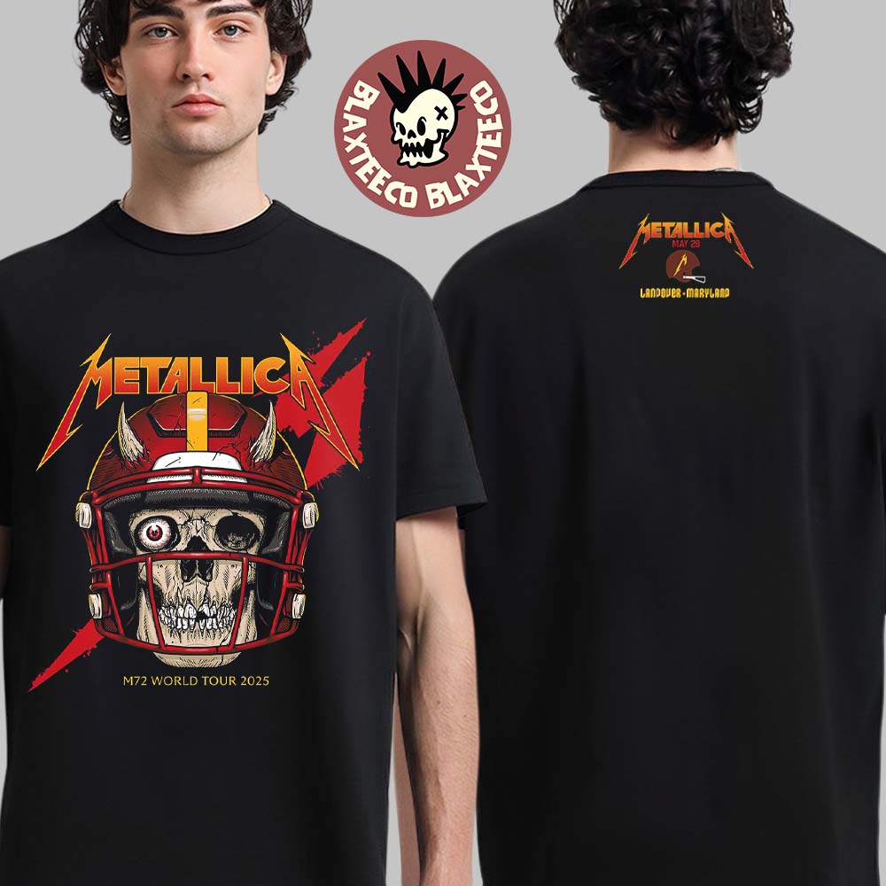 Metallica M72 Landover 2025 Pop Up Shop Tee For Landover Maryland At Northwest Stadium On May 28 2025 Washington Commanders Skull With Helmet Art Two Sided T-Shirt - T-Shirt, Sweatshirt, Hoodie