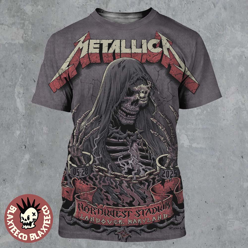 Metallica M72 Landover 2025 Venue Poster In Landover Maryland At Northwest Stadium On May 28 2025 The Chained Skeleton Art All Over Print Shirt - T-Shirt, Sweatshirt, Hoodie