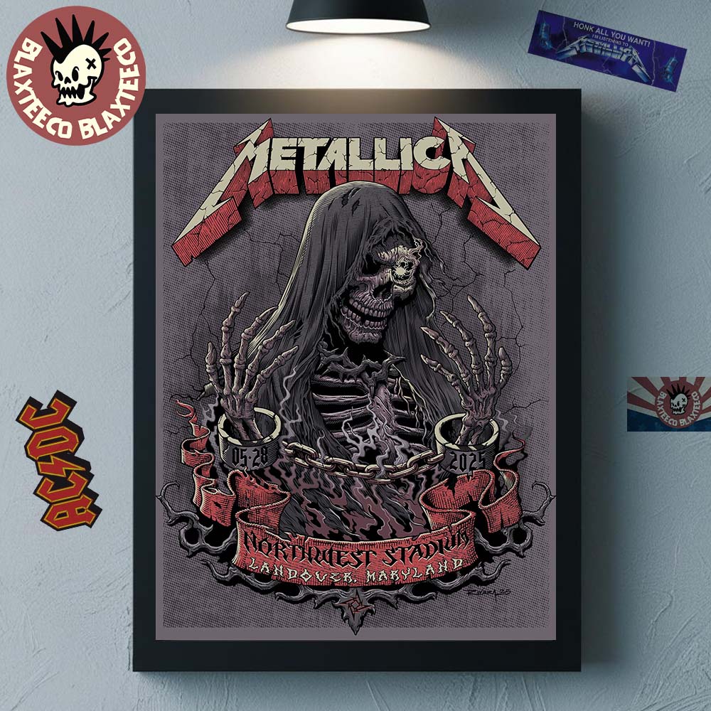 Metallica M72 Landover 2025 Venue Poster In Landover Maryland At Northwest Stadium On May 28 2025 The Chained Skeleton Art Home Decor Poster Canvas - T-Shirt, Sweatshirt, Hoodie