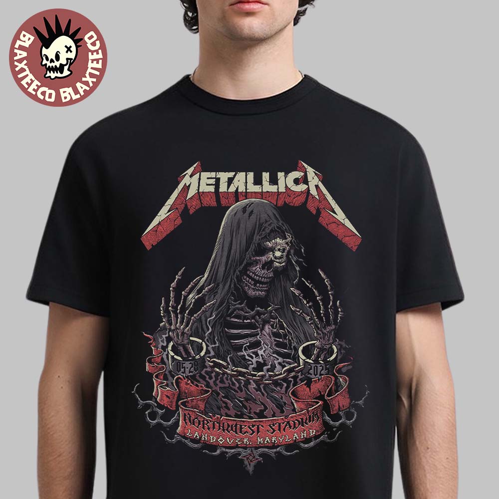 Metallica M72 Landover 2025 Venue Poster In Landover Maryland At Northwest Stadium On May 28 2025 The Chained Skeleton Art Unisex T-Shirt - T-Shirt, Sweatshirt, Hoodie