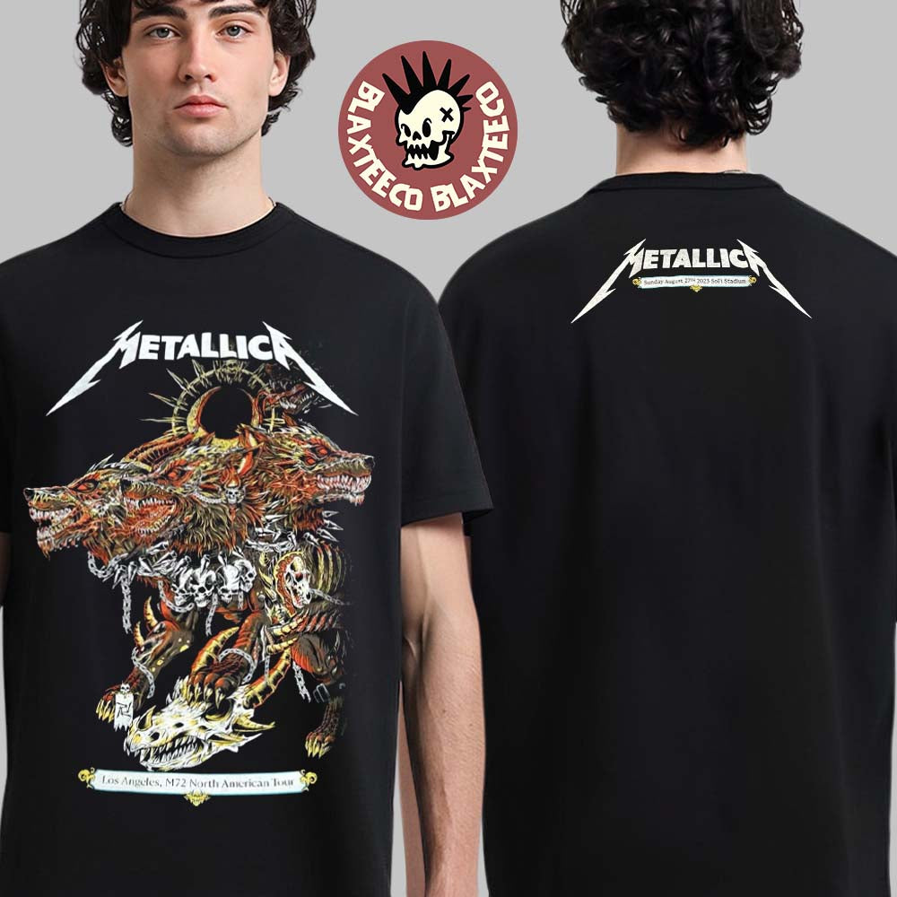Metallica M72 Los Angeles California Night 2 Merch Tee At SoFi Stadium M72 North American Tour On August 27 2023 The Wolf Art Two Sides Unisex T-Shirt - T-Shirt, Sweatshirt, Hoodie