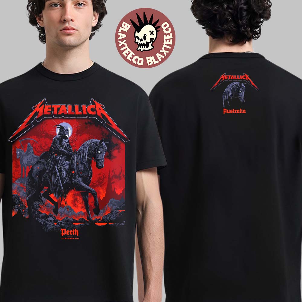 Metallica M72 Perth 2025 Pop Up Shop Event Tee By Ken Taylor For Australia At Optus Stadium On 1st November 2025 The Skeleton Knight Two Sided T-Shirt - T-Shirt, Sweatshirt, Hoodie