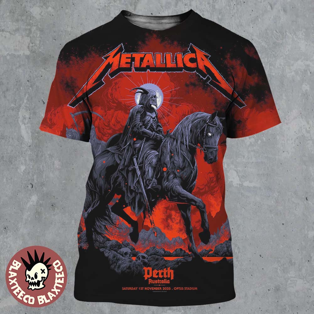 Metallica M72 Perth 2025 Pop Up Shop Poster In Australia At Optus Stadium On 1st November 2025 The Skeleton Knight All Over Print Shirt - T-Shirt, Sweatshirt, Hoodie