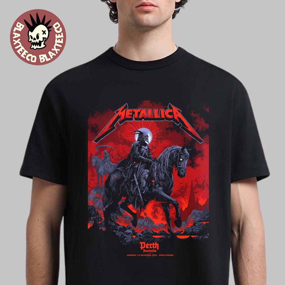 Metallica M72 Perth 2025 Pop Up Shop Poster In Australia At Optus Stadium On 1st November 2025 The Skeleton Knight T-Shirt - T-Shirt, Sweatshirt, Hoodie