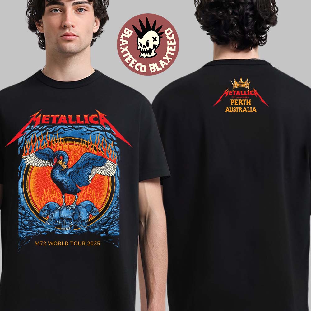 Metallica M72 Perth Australia 2025 Venue Tee At Optus Stadium On 1 November 2025 The Black Swan Two Sided T-Shirt - T-Shirt, Sweatshirt, Hoodie