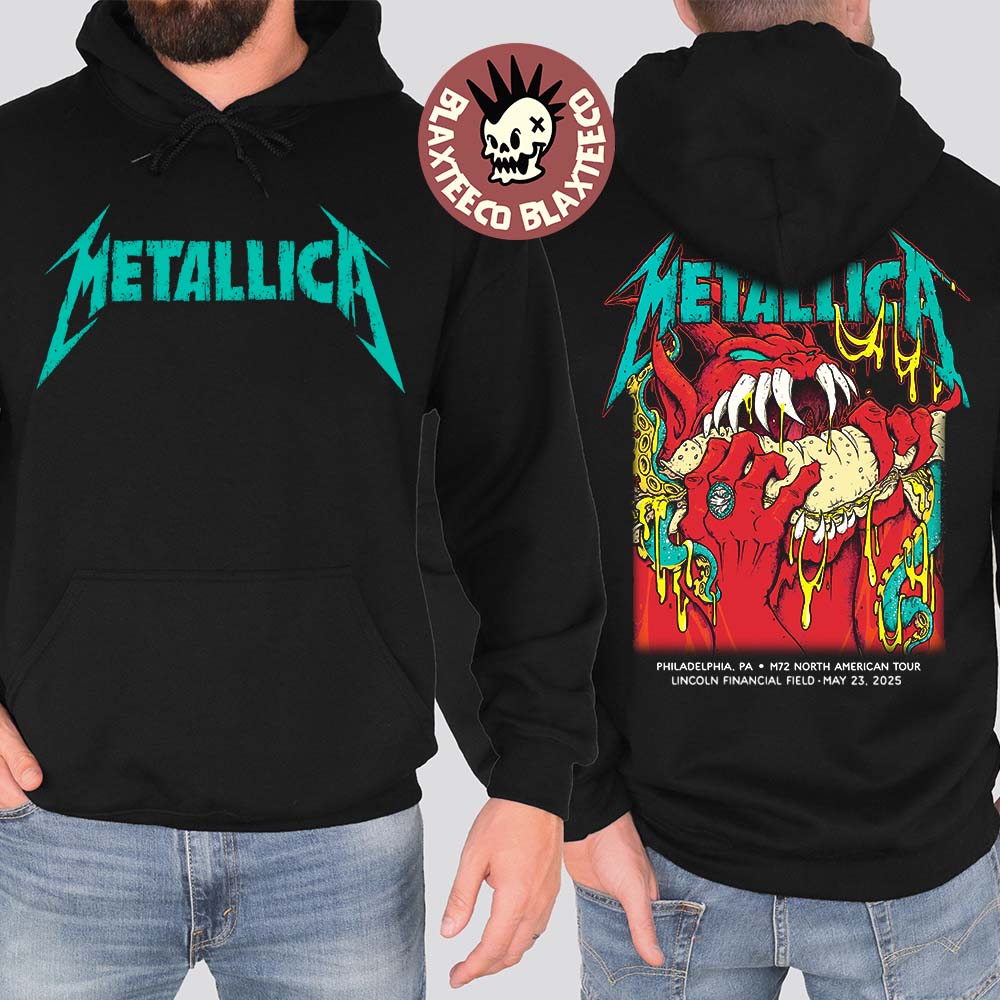Metallica M72 Philly 2025 Night 1 Venue Hoodie In Philadelphia Pennsylvania At Lincoln Financial Field On May 23 2025 Red Demon Art Two Sided Unisex Hoodie - T-Shirt, Sweatshirt, Hoodie