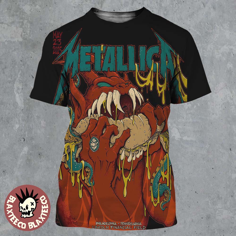 Metallica M72 Philly 2025 Night 1 Venue Poster In Philadelphia Pennsylvania At Lincoln Financial Field On May 23 2025 Red Devil Artwork All Over Print Shirt - T-Shirt, Sweatshirt, Hoodie