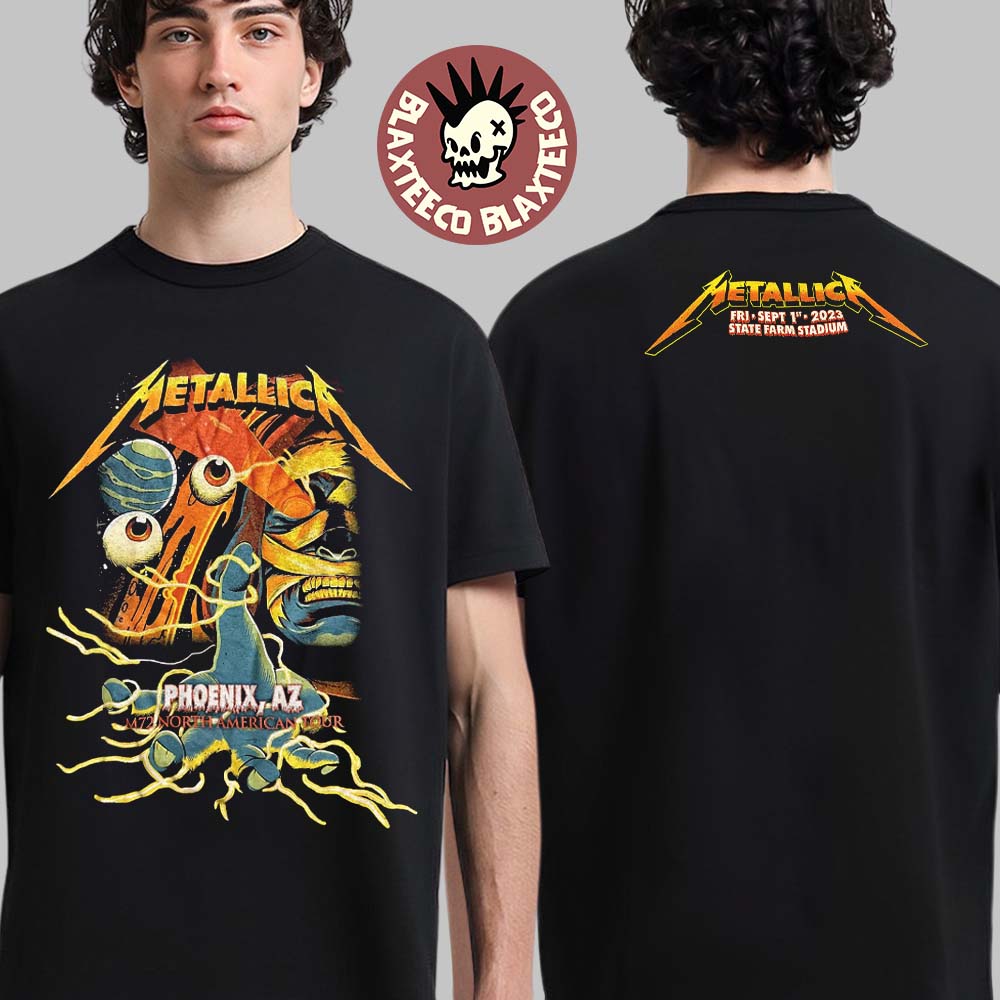 Metallica M72 Phoenix AZ Night 1 Merch Tee At State Farm Stadium M72 North American Tour On September 1 2023 Two Sides Unisex T-Shirt - T-Shirt, Sweatshirt, Hoodie